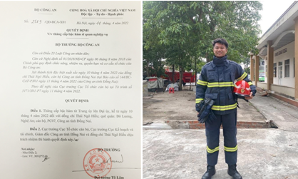 Thăng cấp bậc hàm đối với đồng chí Thái Ngô Hiếu vì đã có thành tích đặc biệt xuất sắc